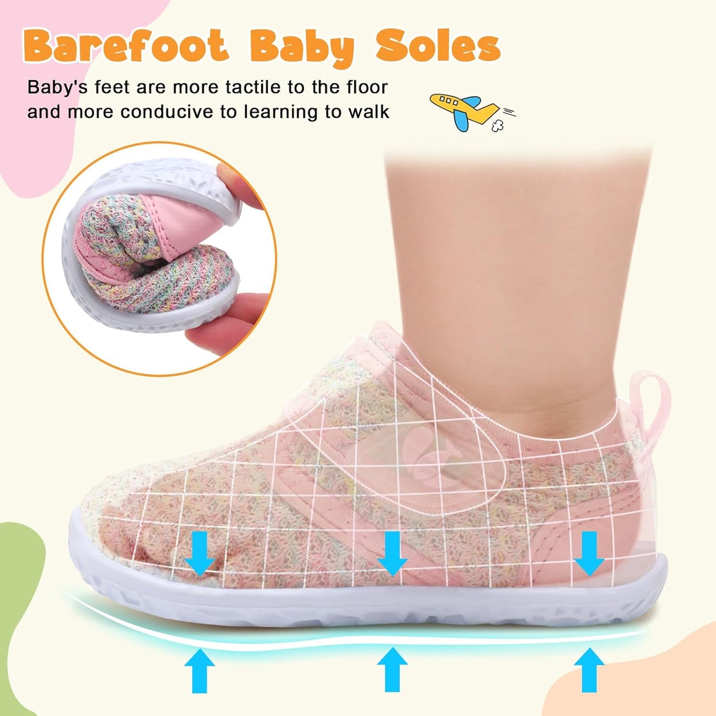 FEETCITY Baby Walking Shoes Barefoot Baby Shoes Infant Sneakers Newborn Crib Shoe Lightweight Flexible Slip On Shoe