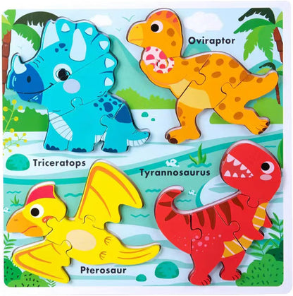 Wooden Jumbo Base Dinosaur Puzzle1-3, Dinosaurs Toys for 2 3 Years Old Boy Girls Kids,Toddler Toys Ages 2-4,Preschool Wood Dino Educational Gifts for Boys