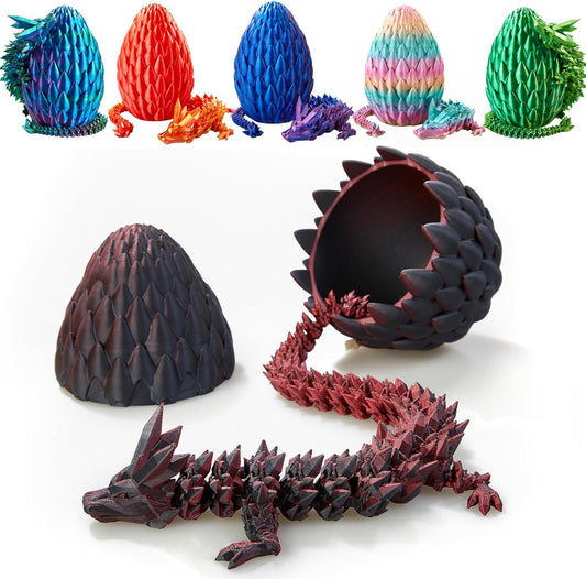 Dragon Egg,15in Crystal Dragon,Surprise Egg,Articulated Dragon,3D Printed Gift Toy,Fidget Toys for Autism/ADHD, Executive Desk Toys,Home Office Decor (Dark Red)
