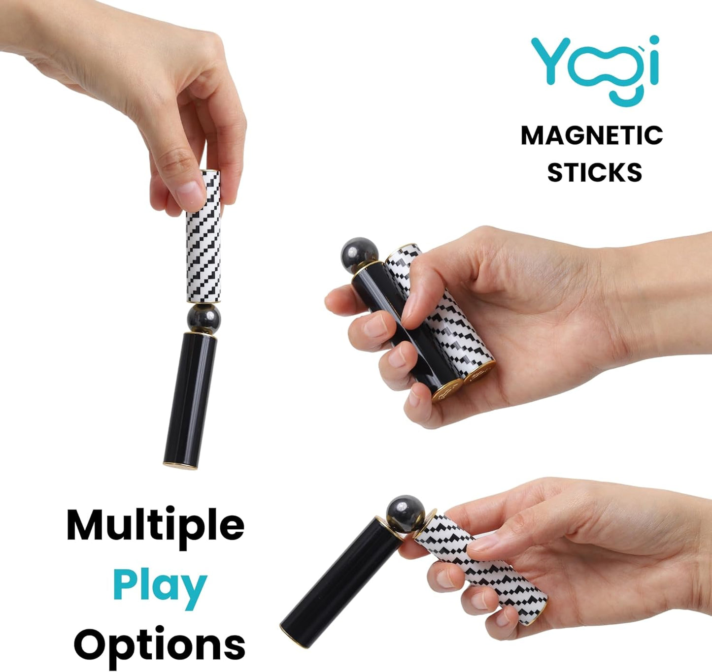 Yogi Magnetic Sticks - Premium Fidget Toys for Adults - Extremely Fun & Engaging, Uniquely designed Magnetic Fidget Toy with Magnet Sticks and Ball, Ideal Desk Toy for Focus & Relaxation (Black&White)