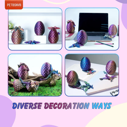 3 Colors 7" 3D Printed Dragon with Wings in Egg, Easter Basket Stuffers, Crystal Dragon Surprise in Eggs, Articulated Dragon, Dragon Fidget Toy, Home Office Decor Executive Desk Toy (Brown)