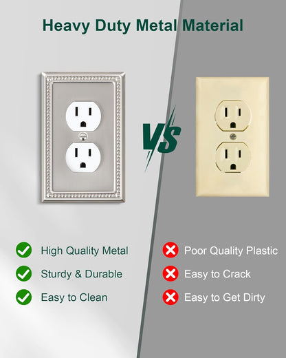 2-Pack Single Toggle Light Switch Cover Plate, Pearls Decorative Switch Plate Covers, Brushed Nickel 1 Gang Metal Wall Plate