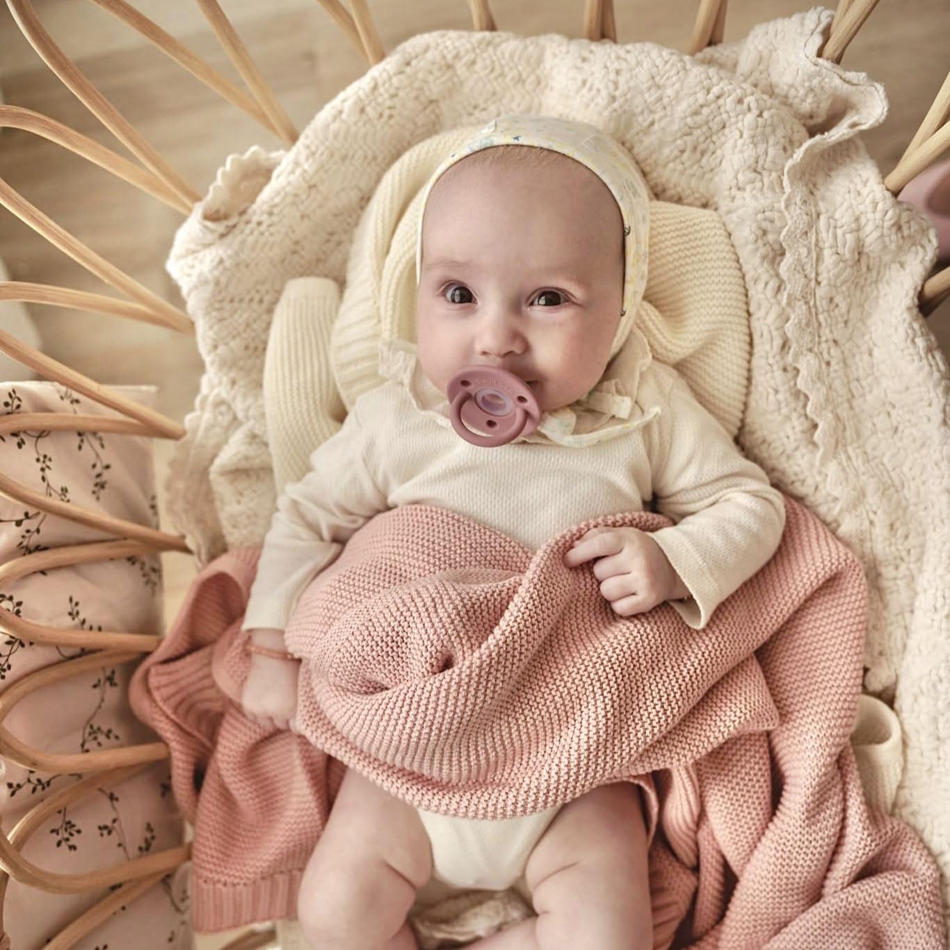 Heritage Knit Organic Receiving Swaddle Blanket for Girls - 100% Luxury Organic Cotton Soft Knit