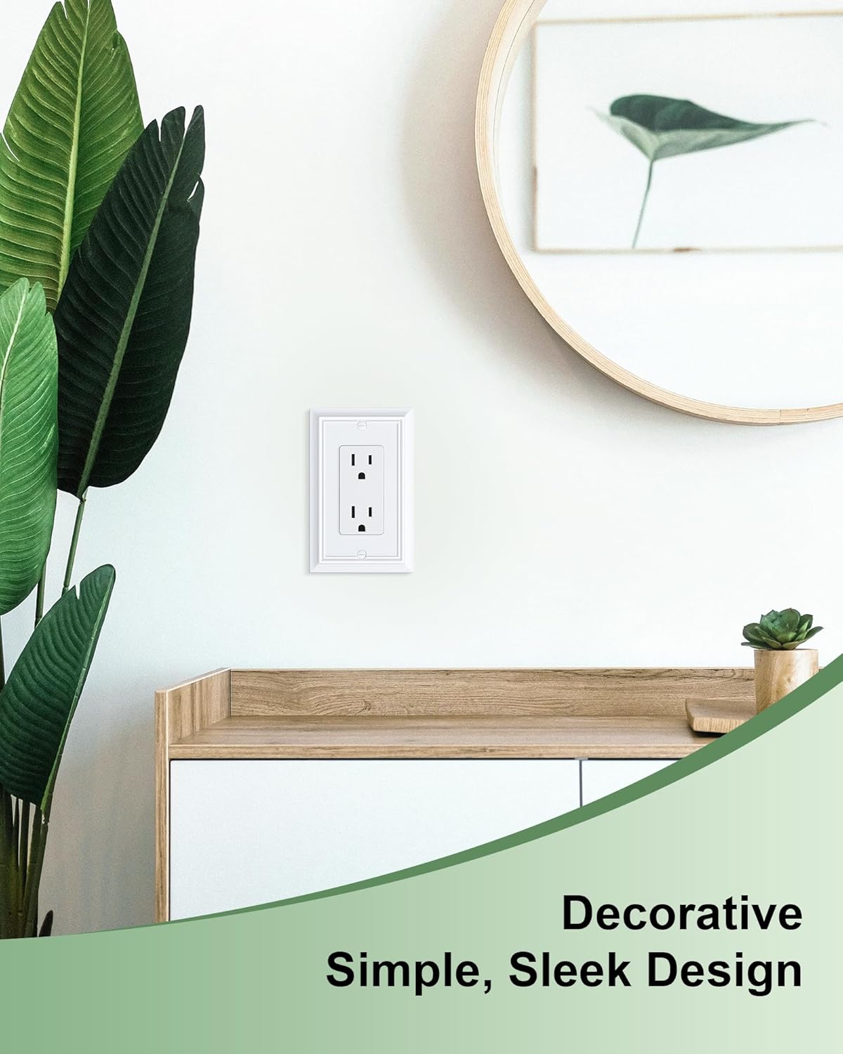 2-Pack Decorator Wall Plate Cover, Pure White Decorative Switch Plates and Outlet Covers, Durable Natural Bamboo Fiber Wall Plates for Electrical Outlets, Receptacle, GFCI Outlet, Dimmer Switch