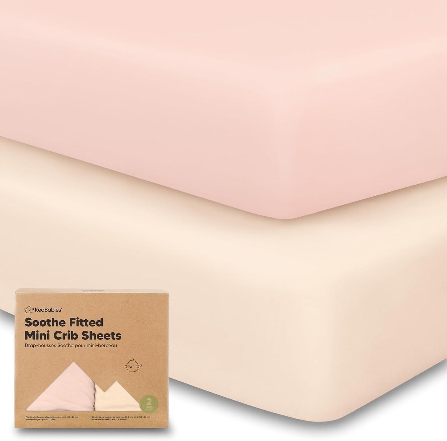 2-Pack Mini Crib Sheets Fitted - 38x26 Pack N Play Sheets for Pack and Play Mattress, Organic