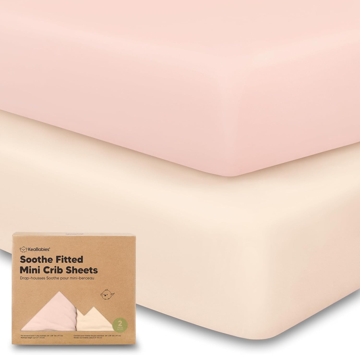 2-Pack Mini Crib Sheets Fitted - 38x26 Pack N Play Sheets for Pack and Play Mattress, Organic