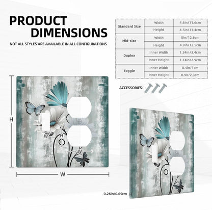 Wallplates Rustic Teal Daisy Floral Flowers Butterfly Wood Grain 1 Toggle 1 Duplex Switch Plate Electrical GFCI Faceplate Decorative Light Switch Covers for Bathroom Bedroom Decor