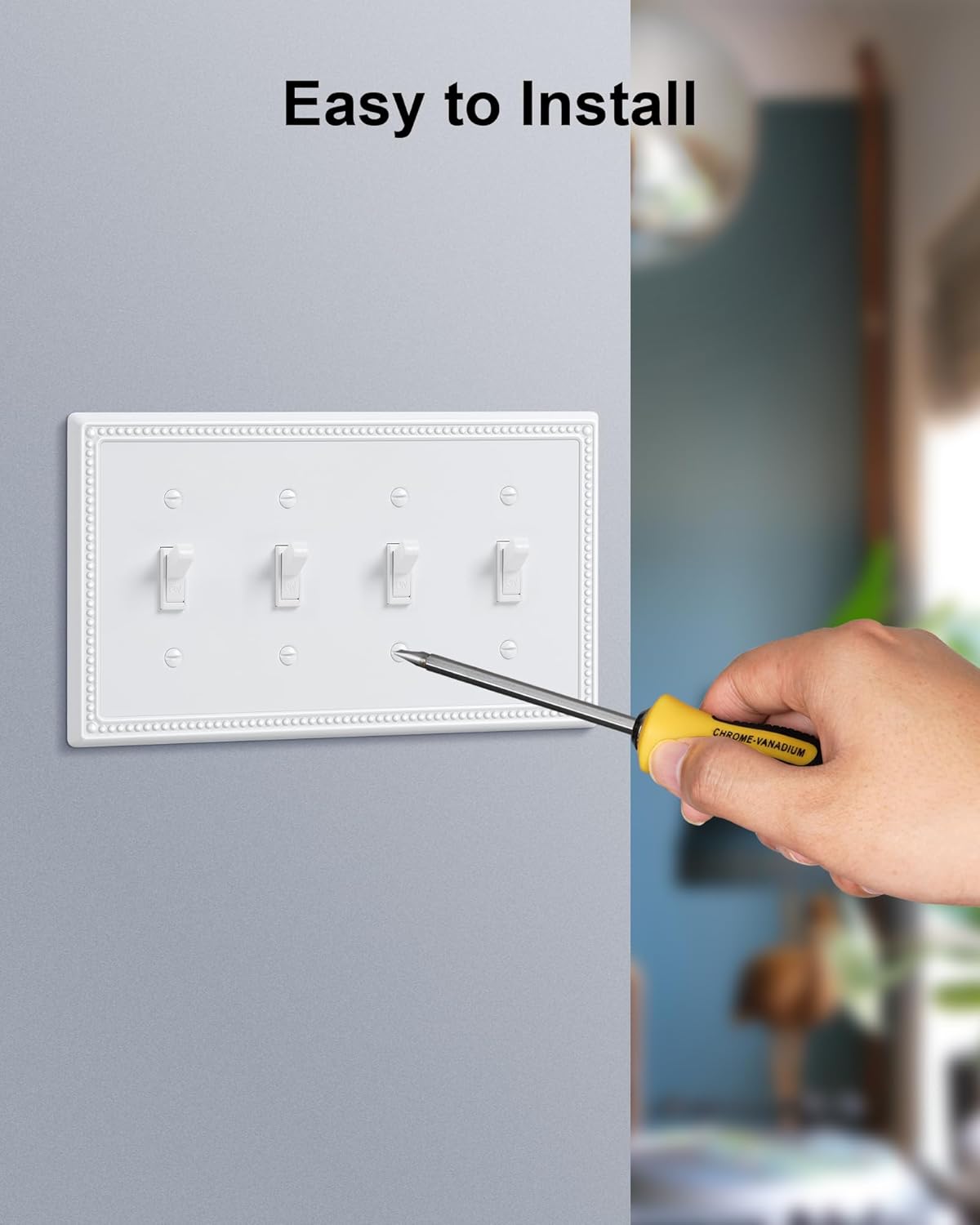 2-Pack Quad Toggle Light Switch Cover Plate, 4 Gang Metal Switch Plate Covers, Pure White Pearls Decorative Wall Plate, Corrosion Resistant