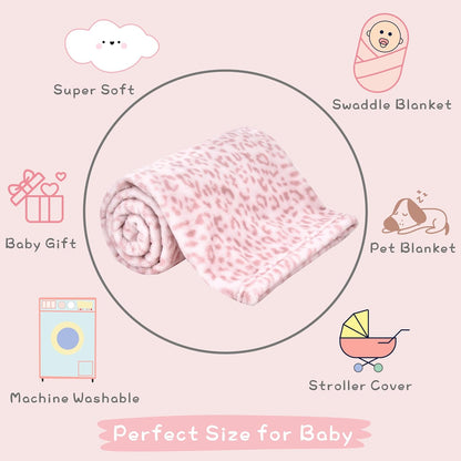 Yurhap Leopard Print Baby Blanket Fleece Baby Blankets for Girls, Ultra Soft Cozy Fluffy Infant
