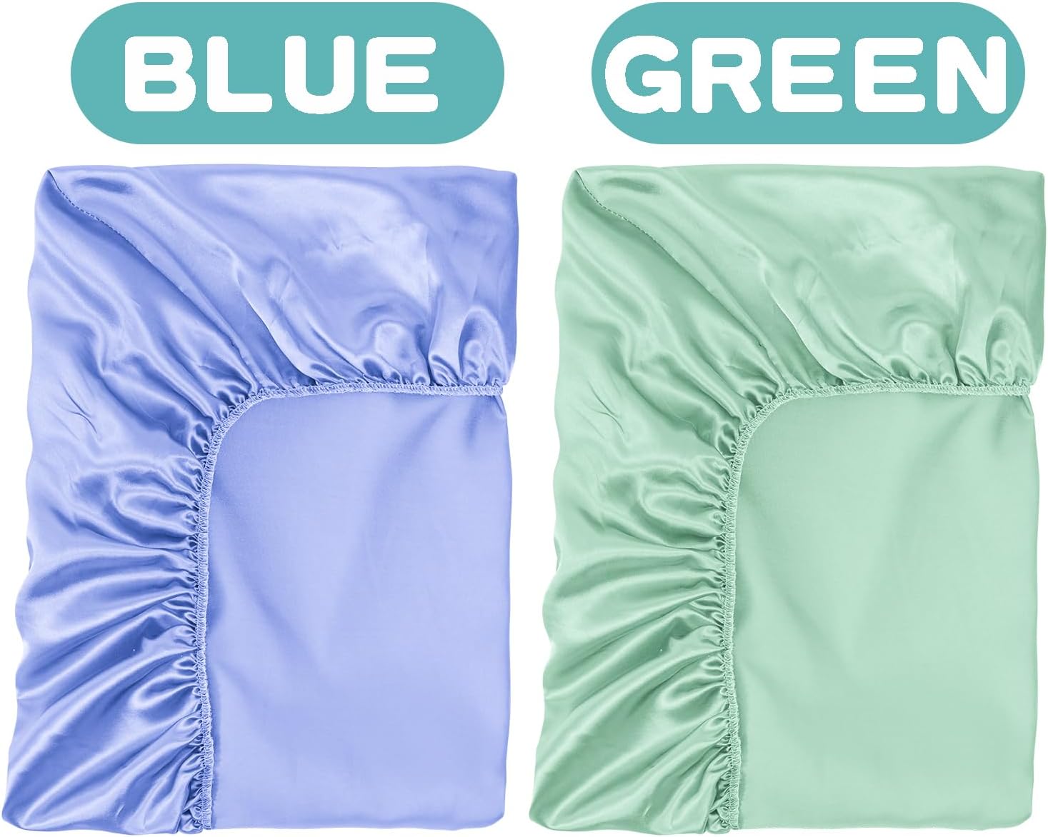 2 Pack Satin Soft Crib Sheet for Baby with Sensitive Hair Silky Baby Mattress Sheet Blue and Green