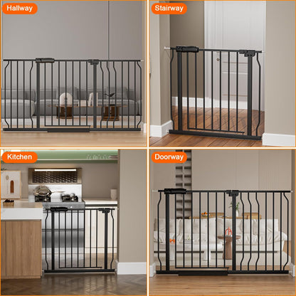 HOOEN Narrow Baby Gate for Stairs - 29 to 34 Inch Wide with Door, Metal Tension Pressure Mounted Child Safety Gate