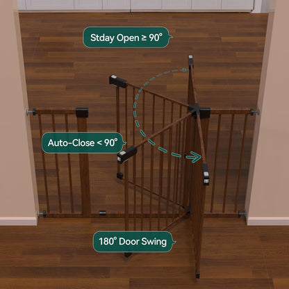 BABELIO Baby Gate with Black Wood Pattern, 29-48 Inch Auto Close Dog Gate for The House, Stairs and Doorways, Pressure Mounted Pet Gate with Door and Y Spindle Rods