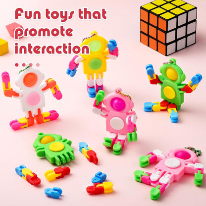 32 Pcs Funny Sensory Fidget Toys Robot Fidget Spinners Fidget Party Favors Robot Fingertip Toy DIY Transformable Chain for Teens Adults Stress Relief Birthday Gift (4 Colors,Cute Style)
