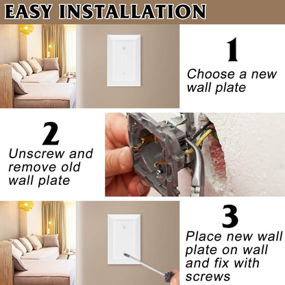 Modern Decorative Wall Plate Switch Plate Outlet Cover, Vintage Retro Wood Grain Design(Single Blank-10 Pack, White)