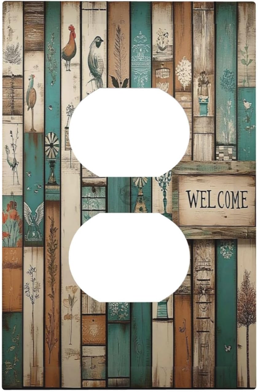 Outlet Covers Vintage Wood Brown Turquoise Splicing 1 Gang Duplex Light Switch Cover Decorative
