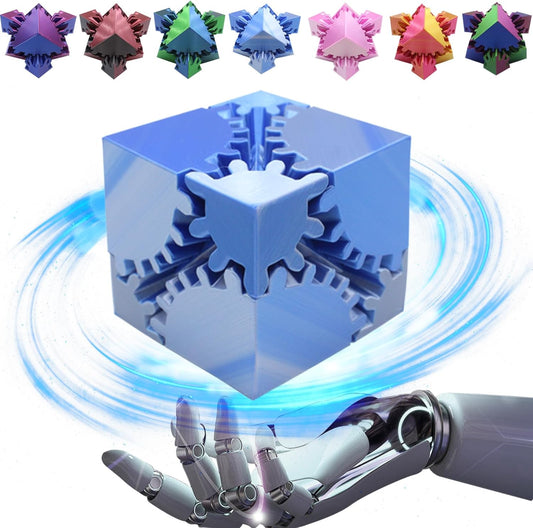 Gear Sphere Gear Cube 3D Printed Gear Ball Spin Cube Fidget Toy Relieving Stress & Anxiety, Fidget Cube GearSphere Desk Toy, Whirling Wonder Fidget for Sensory and Autism (Laser Blue Silver)