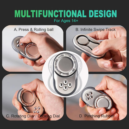 Fidget Toys Adults, OPPKIE Handheld Metal Desk Sensory Fidgets Toy Promotes Focus for Home Office Outdoors, Satisfying Toy for Men Teens Adults, Stress Pressure Anxiety Relief Tools (Silver)