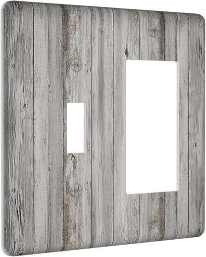Outlet Covers Farmhouse Rustic Grey Barn Door Wood 1 Toggle 1 Rocker Combination Decorative Wall Plate Electrical Switch Plates Light Switch Cover Plate for Bedroom Cabin Decor