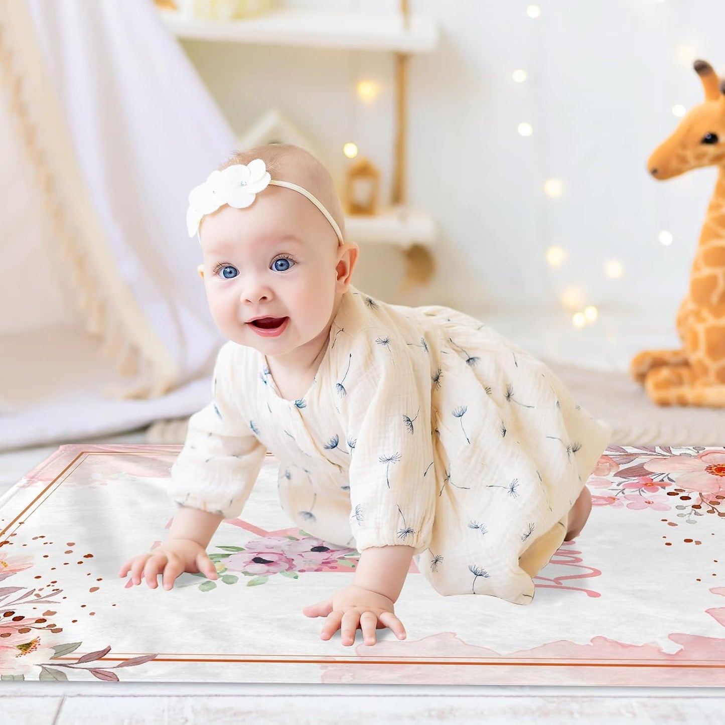 Personalized Baby Blanket with Name, Custom Floral Name Blanket Toddler Girls Soft Flannne Receiving Blankets Customized Memorial Gift for Infant Newborn Shower