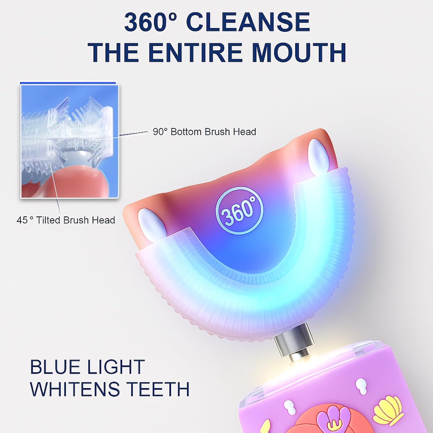 Kids Electric Toothbrush, U Shaped Toothbrush Kids Sonic Automatic Brush with Cup 5 Brush Head 6