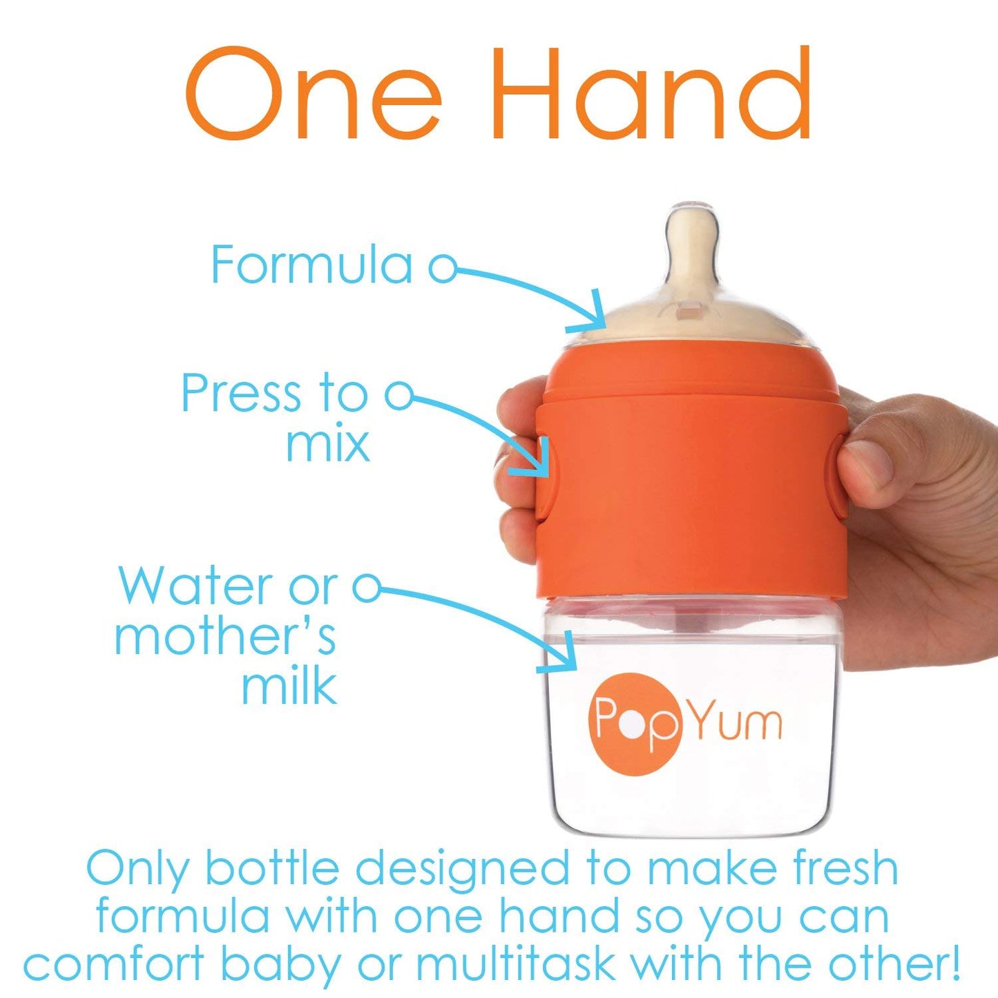 PopYum 5 oz Orange Anti-Colic Formula Making/Mixing/Dispenser Baby Bottle with #1 Slow Flow Nipple