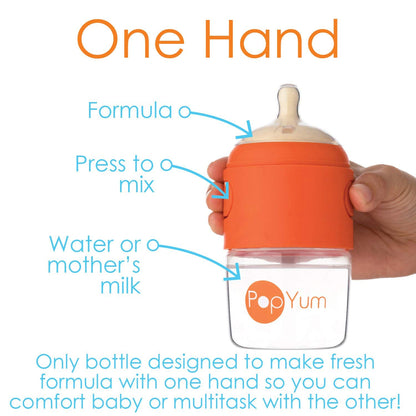 PopYum 5 oz Orange Anti-Colic Formula Making/Mixing/Dispenser Baby Bottle with #1 Slow Flow Nipple