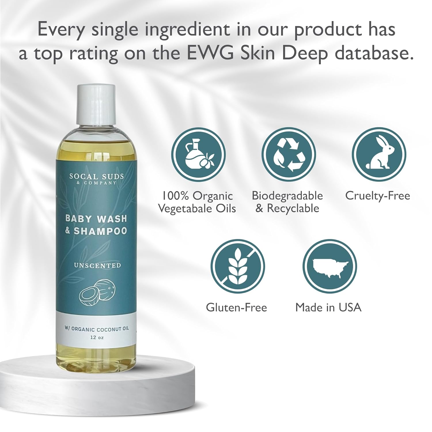 SoCal Suds & Company Baby Shampoo & Body Wash, 2-in-1 Organic Gel - Gentle Castile Soap with
