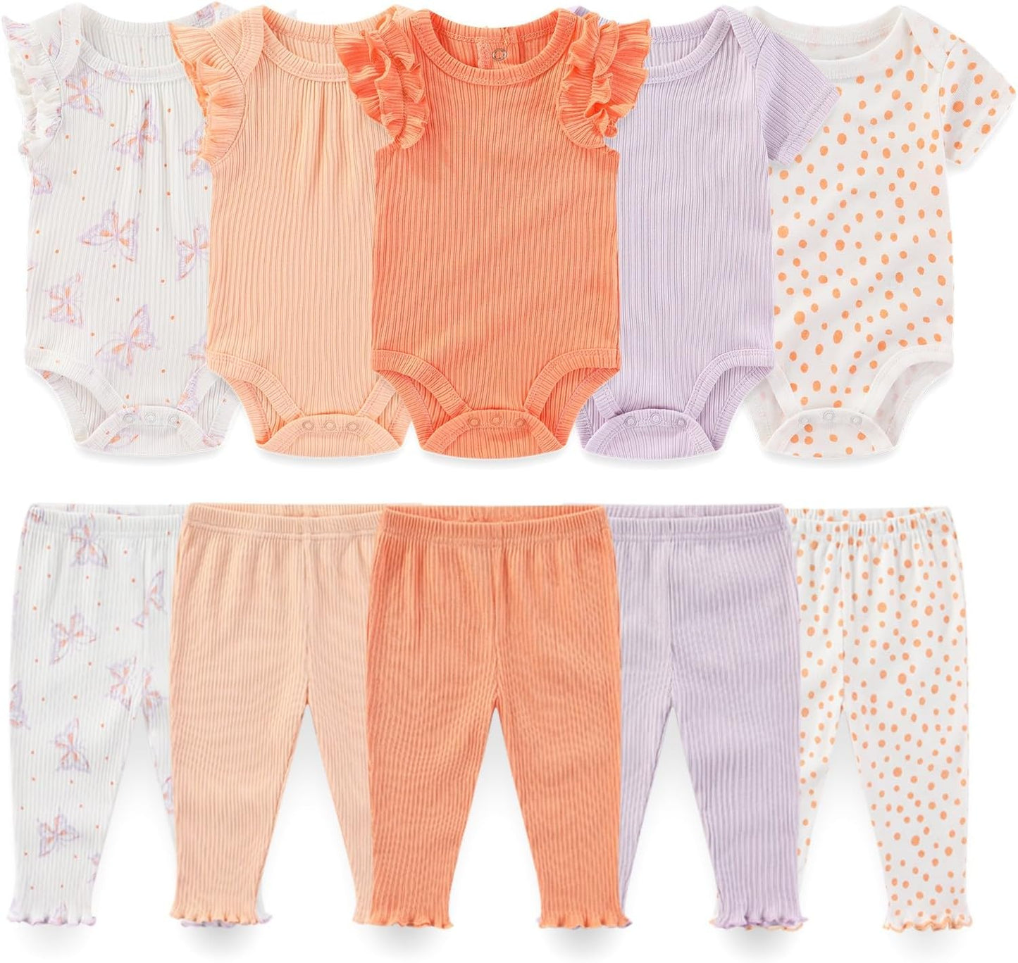 Baby Boy Girl 10 Piece Combined Type Clothing Set Cotton Baby Bodysuits and Pants Set Home Outdoor Infant Clothes