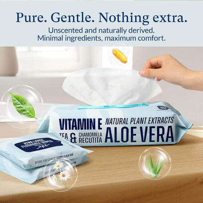 Flushable Wet Wipes - 6 Large Packs (360 Ct) - Unscented Extra-Large Body & Hand Tissue with Vitamin E & Aloe - For Adults, Children & Kids - Ideal for Home, Bathroom, Car & Everyday Hygiene