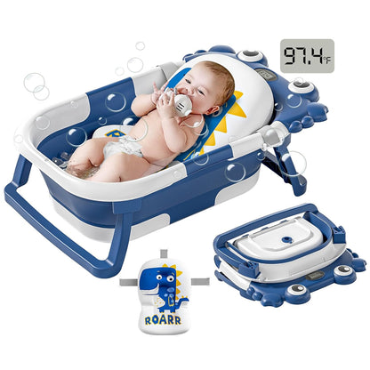 Collapsible Baby Bathtub for Newborns to Toddler with Real-time Temp Monitor & Floating