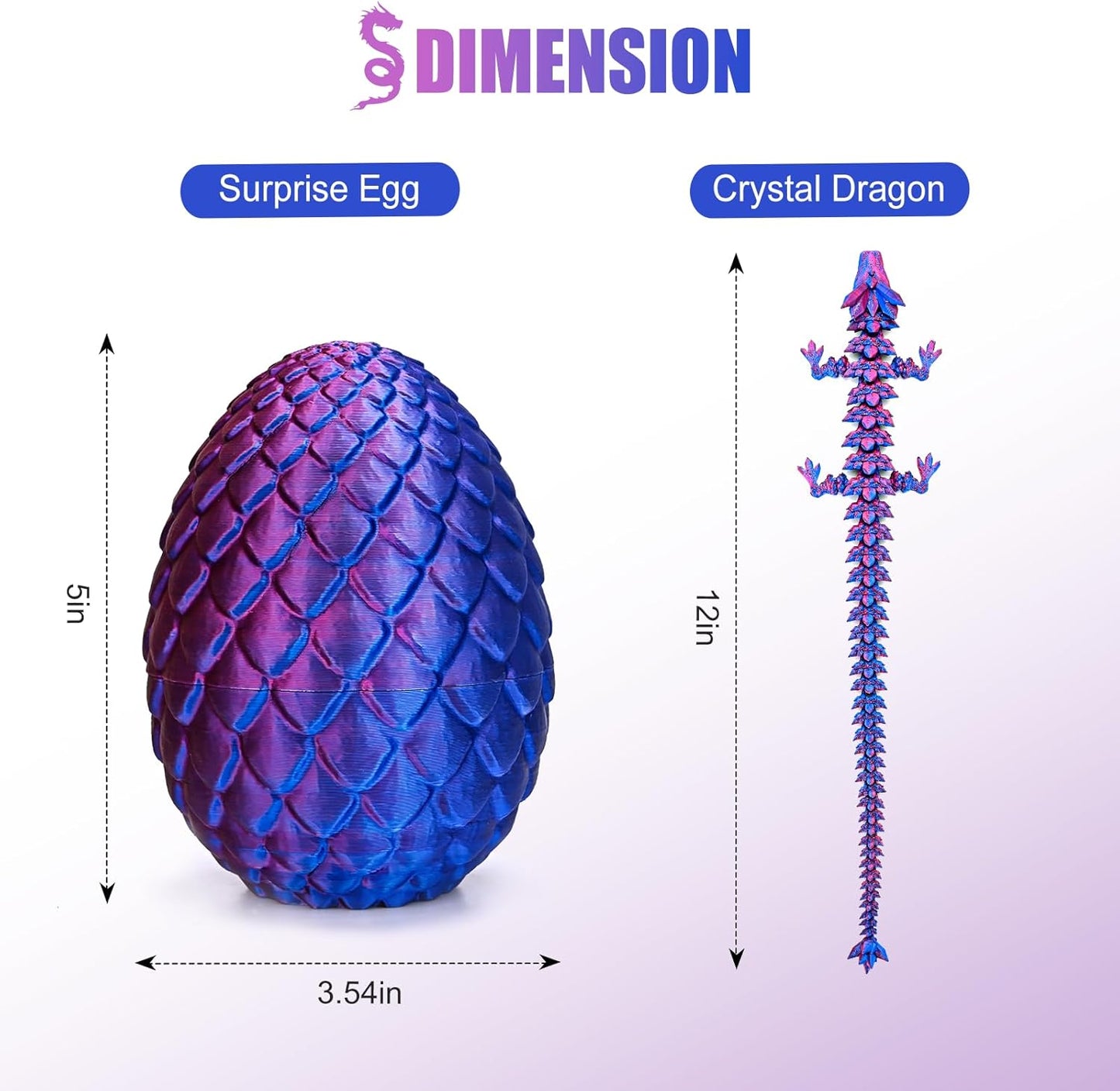12inch Dragon Egg, Year of The Dragon, 3D Printed Dragon, Executive Desk Toys, Articulated Dragon, Fidget Toys Gifts for Graduates Students Teachers Adults (Purple)