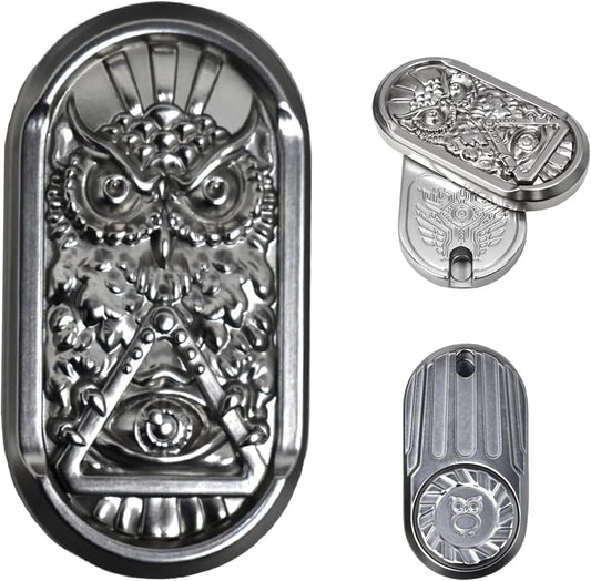 Fidget Slider, Metal Magnetic Fidget Toys Adults, Owl Push Card,Desk Toys Gift for Stress Relief (Silver Base)