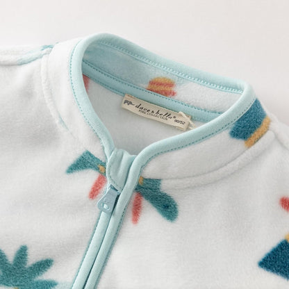 DAVE & BELLA Kids Printed Polar Fleece Jacket Toddler Baby Boys Girls Zip Up Long Sleeve Spring Fall Warm Outerwear Coat