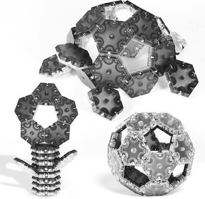 TEMI Fidget Sphere Toys of 12-Piece Set Pentagons Fun Executive Desk Toy Puzzles for Adults 14+ Years Old Boys and Girls (grey hexagon)