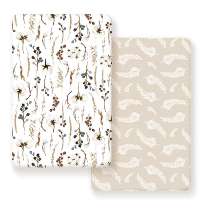 GRSSDER Stretchy Ultra Soft Jersey Knit Fitted Pack n Play Sheets Set 2 Pack, Neutral Portable/Mini