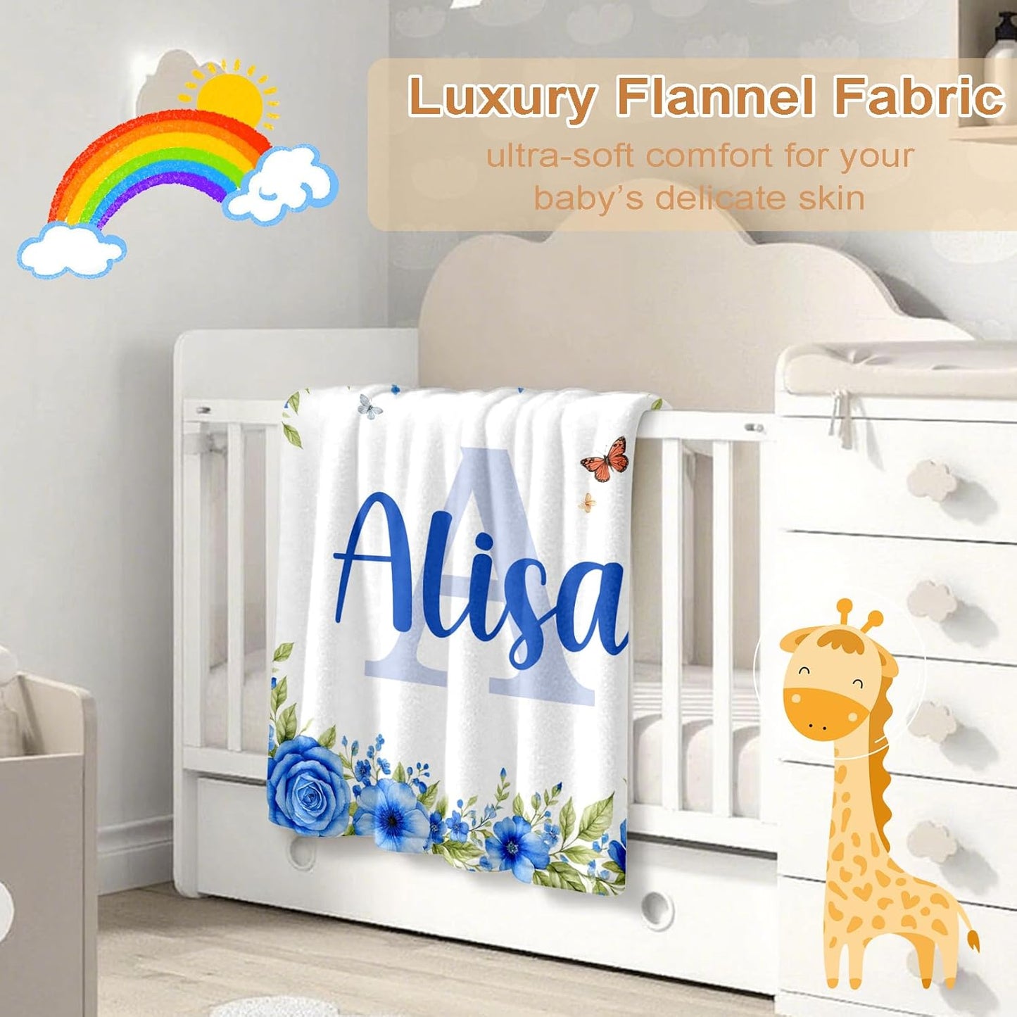 Ship Next Day, Personalized Baby Blanket – Printed in USA, Custom Baby Blanket for Boys & Girls