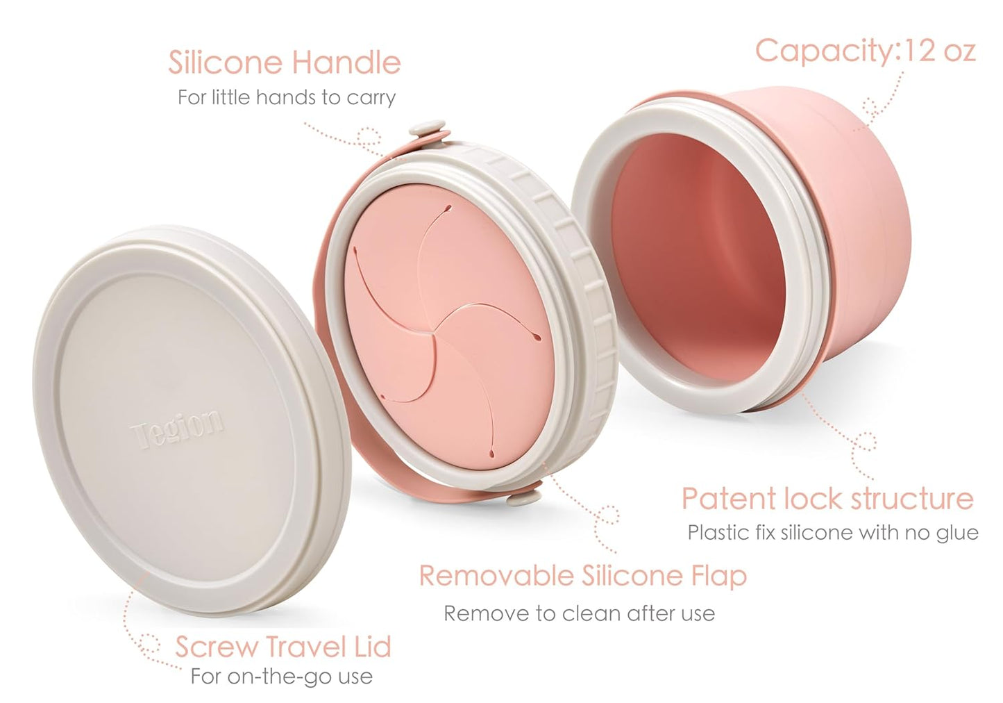 No Spill Silicone Toddler Snack Containers, Detachable Silicone Flap for Filling&Cleaning