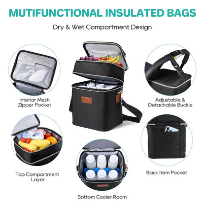 PIIOSER Breastmilk Cooler Bag with Ice Pack Fits 6 Baby Bottles Up to 9 Ounce, Insulated Baby