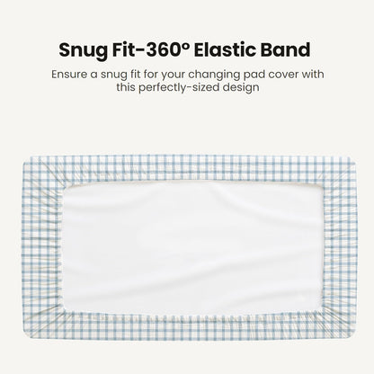 Konssy Waterproof Muslin Changing Pad Cover 2 Pack, Quilted Cotton Fitted Diaper Changing Table Cover, Soft Changing Pad Sheets for Girls Boys (Blue Gingham Blossom)