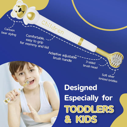 3 Sided Toothbrush for Kids, Japanese Design Triple-Angle Toothhugger, Cartoon Bear Design for