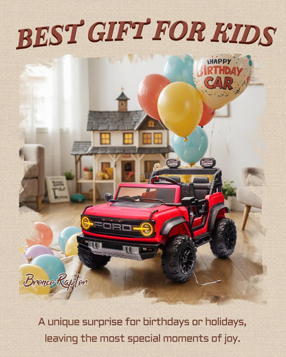 Ford Bronco 24V Ride on Toys for Boys & Girls, 2 Seater Kids Electric Car with Remote Control, Kids Ride on Truck with 4 Wheels Suspension, Led Lights, Safety Belt (24V, Red)