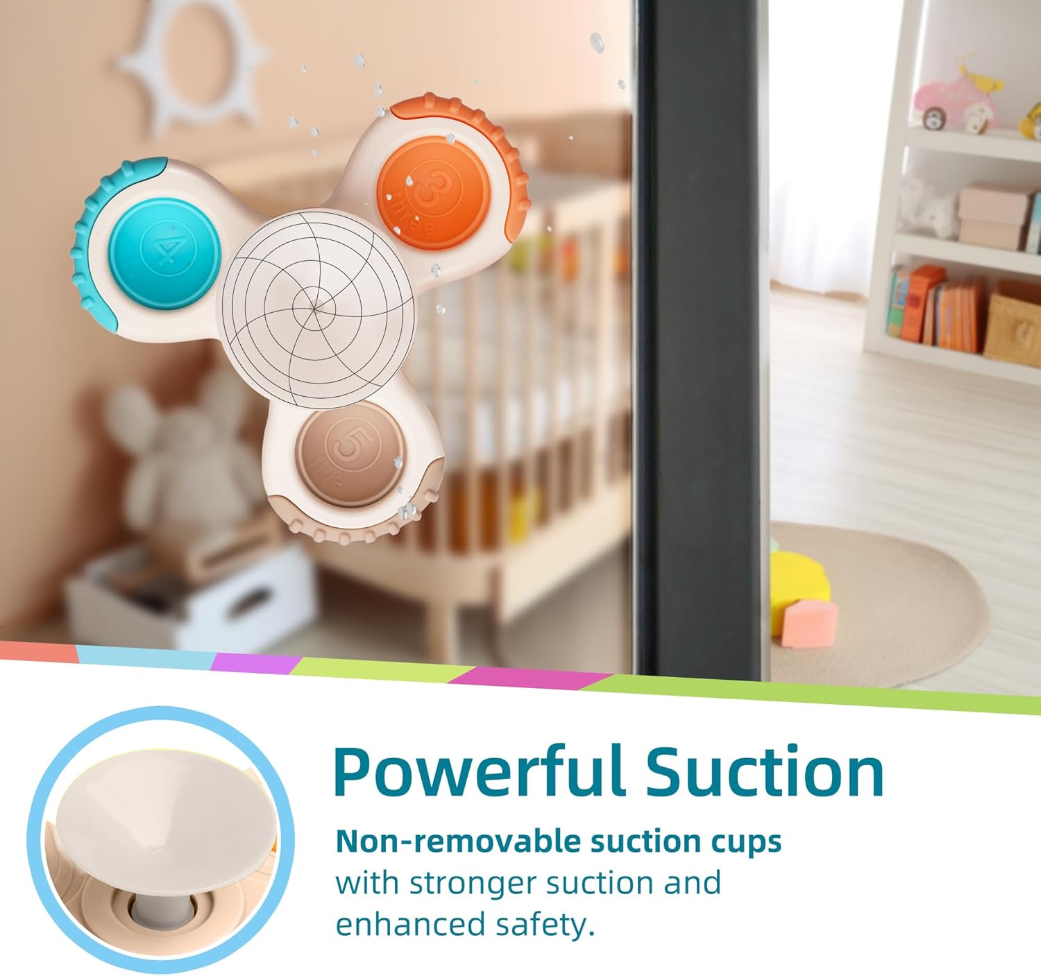 LiKee Strong Suction Cup Fidget Rotating Sensory Bath Toys for Baby 12 18 Months Airplane Car