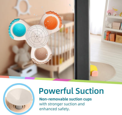 LiKee Strong Suction Cup Fidget Rotating Sensory Bath Toys for Baby 12 18 Months Airplane Car