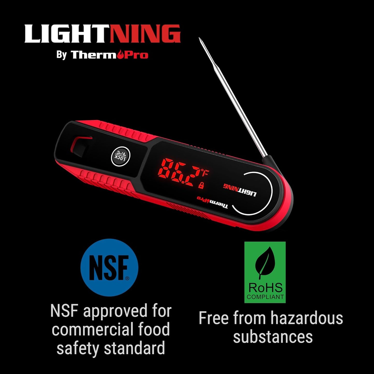ThermoPro Lightning 1-Second Instant Read Meat Thermometer, Kitchen Food Thermometer with Auto