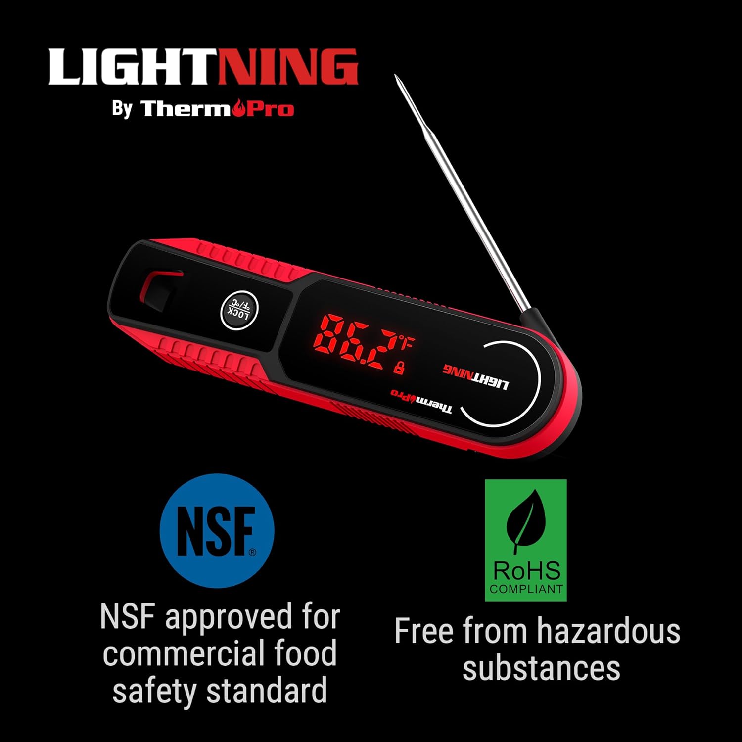 ThermoPro Lightning 1-Second Instant Read Meat Thermometer, Kitchen Food Thermometer with Auto