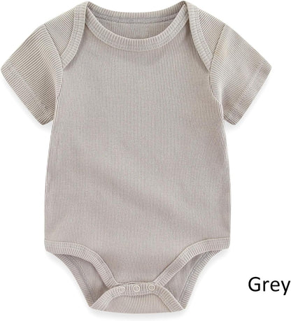 Baby Bodysuit 6 Pack Soft Mixed Ribbed Short Sleeve Romper Infant Boy Girl Clothes Set
