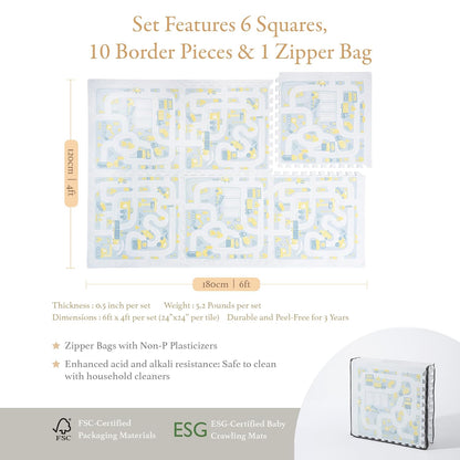 Premium Baby Foam Play Mats - Stylish Floor & Exercise Puzzle Mat for Toddlers and Kids- 6 Soft, Non-Toxic, Odorless, Peel-Resistant Foam Tiles - 6ft x 4ft- 0.5” inch Thick, Pastel Blue Gray