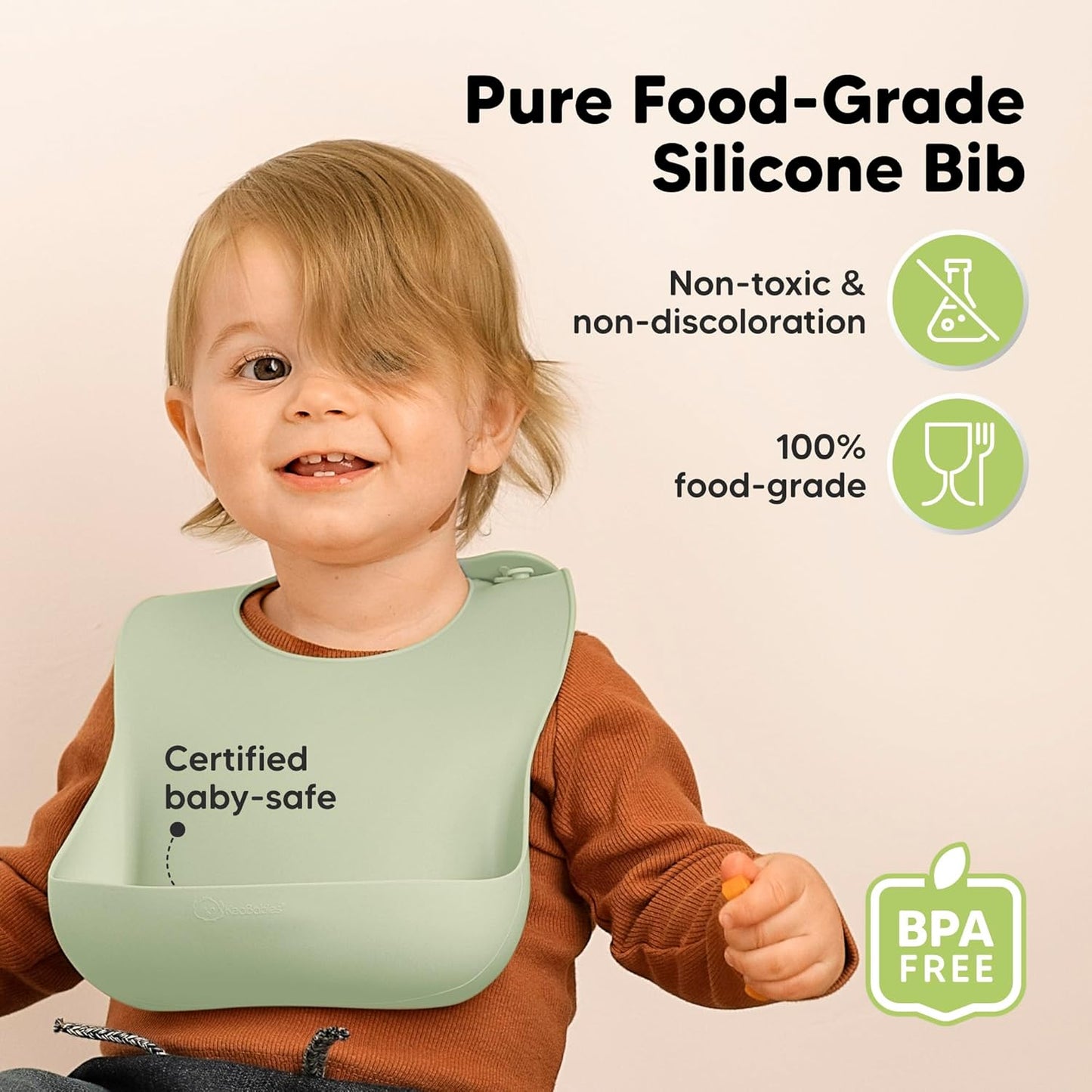 KeaBabies 2-Pack Silicone Baby Bibs for Eating - Sturdy Food-Grade Silicone Bibs for Babies Girl