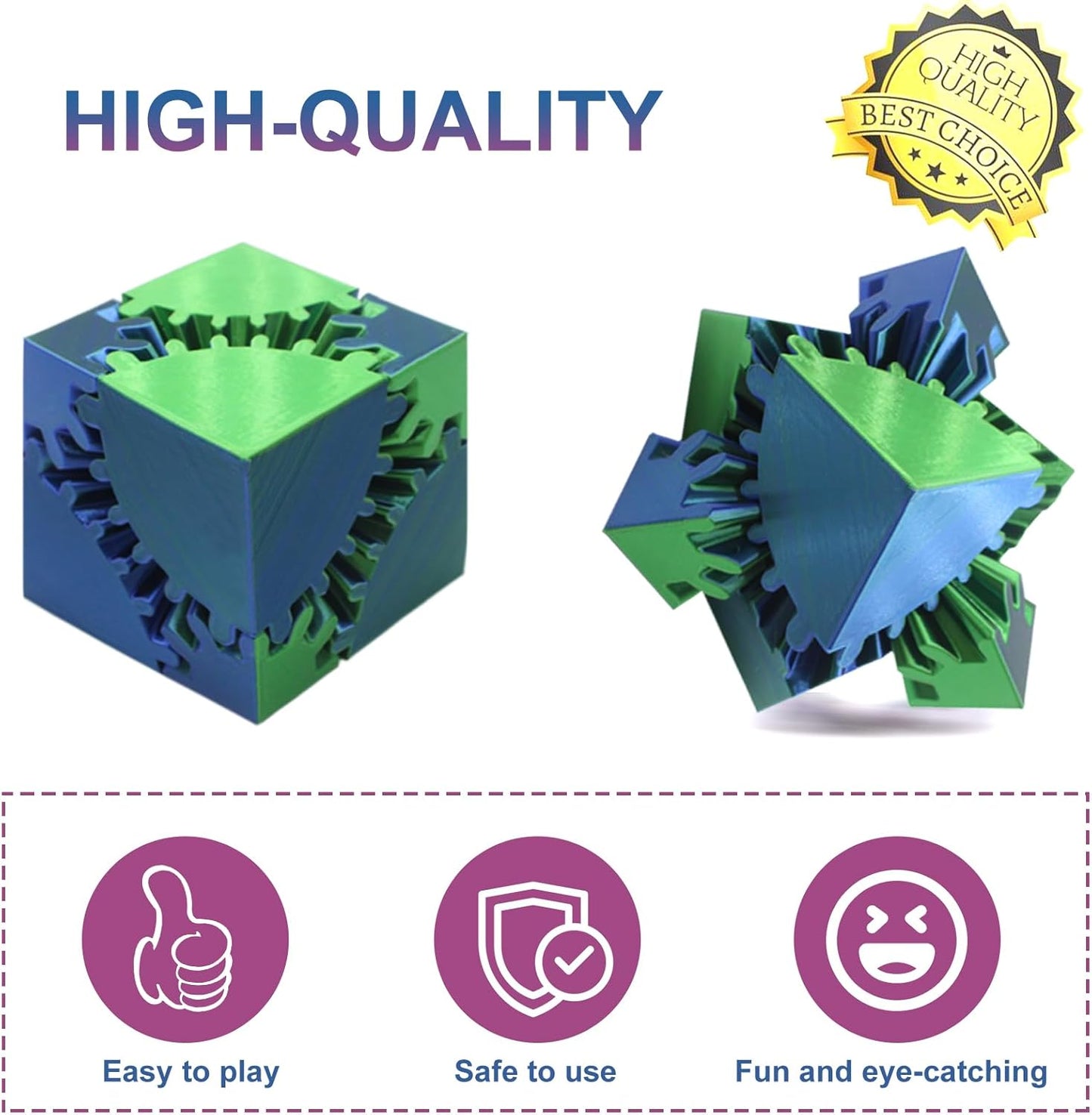 Gear Sphere Gear Cube 3D Printed Gear Ball Spin Cube Fidget Toy Relieving Stress & Anxiety, Fidget Cube GearSphere Desk Toy, Whirling Wonder Fidget for Sensory and Autism (Laser Blue Green)