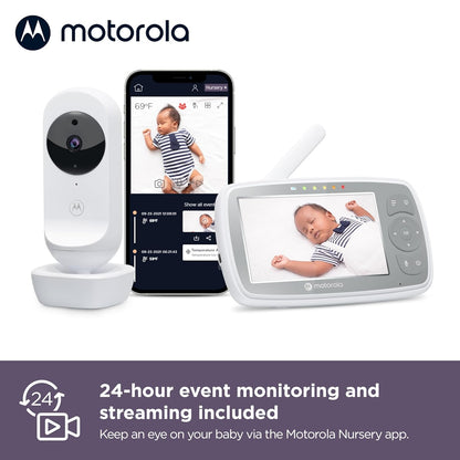 Motorola Nursery VM44 WiFi Video Baby Monitor with Camera, 4.3" Screen, 1000ft Range, 2-Way Audio, Pan/Tilt/Zoom, Room Temp, Lullabies, Night Vision